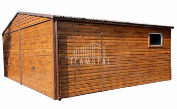 GARAŻ BLASZANY 6m x 5,8m poziom - dwuspad 2x Brama + drzwi drewnopodobny TS239 6x5,8