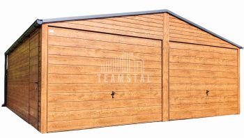GARAŻ BLASZANY 6m x 7m poziom - dwuspad 2x Brama  - okno - drewnopodobny TS253 6x7