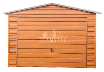 GARAŻ BLASZANY 3,5m x 6m dwuspad - Brama uchylna + drzwi - złoty dąb TS226 3,5x6