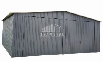 GARAŻ BLASZANY 7m x 7m pion - dwuspad - 2x Brama uchylna - antracyt grafit TS296