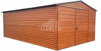 GARAŻ BLASZANY 4m x 6m poziom - dwuspad + Brama - jasny orzech - drewnopodobny TS270 4x6