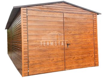 GARAŻ BLASZANY 3,4m x 7m poziom - dwuspad -  Brama uchylna - jasny orzech drewnopodobny TS286  3,4x7