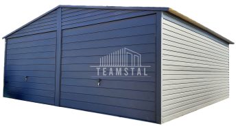GARAŻ BLASZANY 6m x 6m poziom - dwuspad - 2x Brama + okno + drzwi - antracyt TS284 6x6
