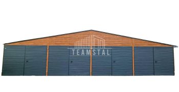 GARAŻ BLASZANY 12m x 6m dwuspad - 4x Brama dwuskrzydłowa - złoty dąb + antracyt TS260  12x6