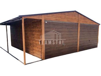 GARAŻ BLASZANY 6m x 6m poziom - dwuspad 2x Brama uchylna - drzwi - wiata TS250 6x6