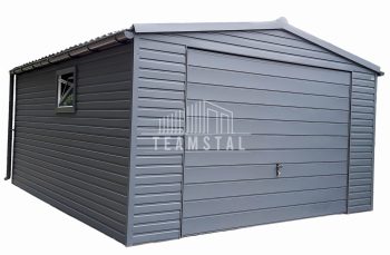 GARAŻ BLASZANY 5m x 6m poziom - dwuspad - Brama uchylna + drzwi + 2x okno - antracyt grafit TS290  5x6