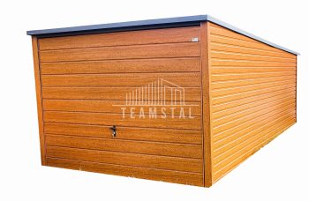 GARAŻ BLASZANY 3m x 5m poziom - spad tył  Brama uchylna - drewnopodobny TS213 3x5