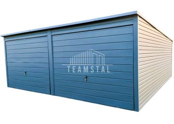 GARAŻ BLASZANY 6m x 5m poziom - spad tył 2x Brama uchylna - grafit antracyt - dodatkowe drzwi TS243 6x5
