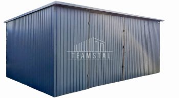 GARAŻ BLASZANY 6m x 5m pion - spad tył - Brama - antracyt grafit TS300  6x5