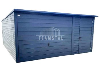 GARAŻ BLASZANY 4,5m x 6m poziom - spad tył Brama - antracyt grafit - dodatkowe drzwi TS231 4,5x6