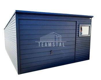 GARAŻ BLASZANY 4m x 7m poziom - spad tył - Brama uchylna  okno - antracyt grafit TS289 4x7