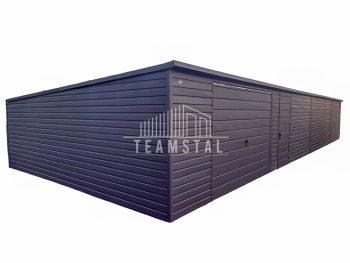 GARAŻ BLASZANY 15m x 6m - spad tył -  Brama uchylna + drzwi antracyt TS314 15x6