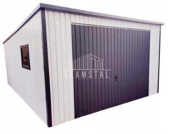 GARAŻ BLASZANY 4m x 5m pion - spad tył -  Brama uchylna + okno - biały + antracyt TS305