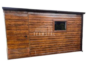 SCHOWEK - DOMEK OGRODOWY 4m x 3m - drzwi + 2x okno + Rynny drewnopodobny TS362 4x3