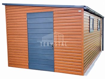 SCHOWEK - DOMEK OGRODOWY - POMIESZCZENIE GOSPODARCZE  3m x 6m spad w prawo - drzwi + 2x okno - drewnopodobny  TS304 3x6