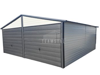 Garaż Blaszany 6x6 - 2x Brama - Antracyt + Biały - dach dwuspadowy TS541