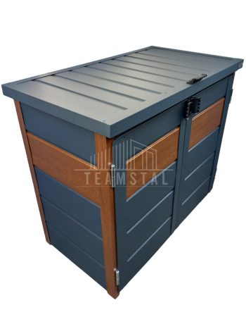 Zabudowa koszy na śmieci wiata śmietnikowa obudowa kubłów 120x65x110 cm 2x120L antracyt + złoty dąb TS595
