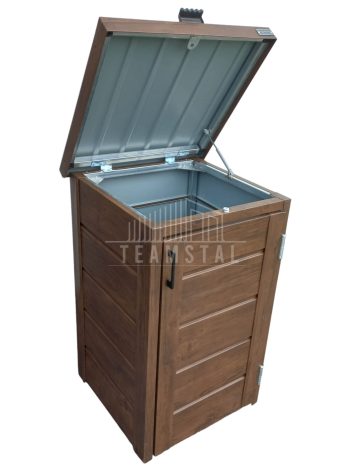 Zabudowa kosza na śmieci wiata śmietnikowa obudowa kubłów 60x65x110 cm 1x120L ciemny orzech TS596