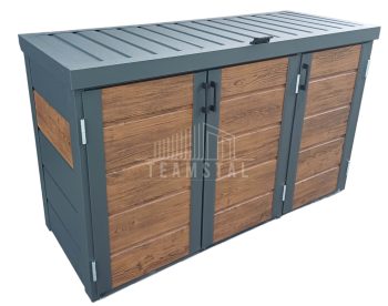 Zabudowa koszy na śmieci wiata śmietnikowa obudowa kubłów 177x65x110 cm 3x120L antracyt + ciemny orzech TS599