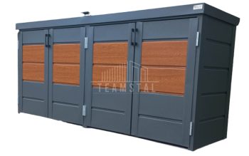 Zabudowa koszy na śmieci wiata śmietnikowa obudowa kubłów 235x65x110 cm 4x120L antracyt + jasny orzech TS600