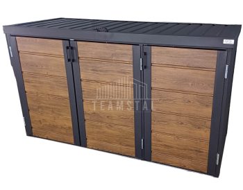 Zabudowa koszy na śmieci wiata śmietnikowa obudowa kubłów 207x80x120 cm 3x240L antracyt + ciemny orzech TS604