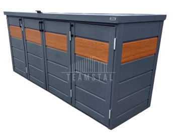 Zabudowa koszy na śmieci wiata śmietnikowa obudowa kubłów 275x80x120 cm 4x240L antracyt + złoty dąb TS606