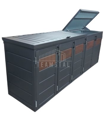 Zabudowa koszy na śmieci wiata śmietnikowa obudowa kubłów 345x80x120 cm 5x240L antracyt + ciemny orzech TS608