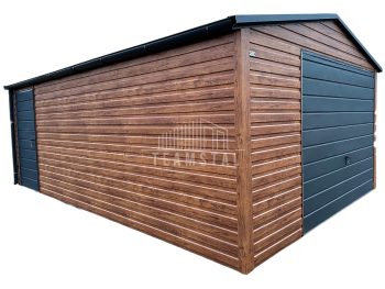 GARAŻ BLASZANY 4x6 m - dwuspad -  Brama uchylna - drzw - rynny - jasny orzech - drewnopodobny  TS613
