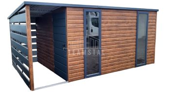 SCHOWEK - DOMEK OGRODOWY 4,5x2,5 m + wiata 1,5x2,5 - spad tył - drzwi + 2x okno - antracyt  TS619