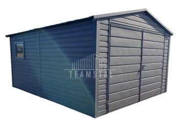 Garaż Blaszany 4x5 - Brama dwuskrzydłowa - okno - antracyt - dach dwuspadowy  TS635