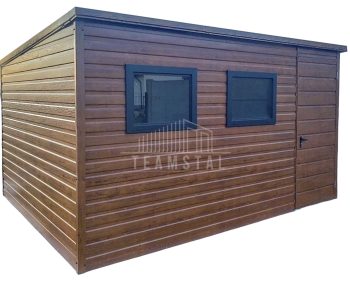 Schowek - Domek Ogrodowy 4x3m - Drzwi - 2x Okno - Jasny Orzech - Drewnopodobny  - Spad w tył TS640
