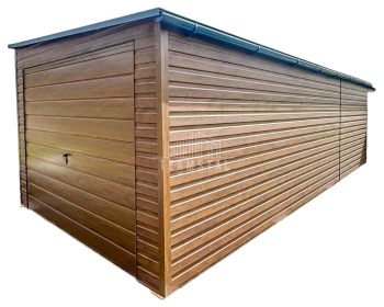 Garaż Blaszany 3,5x8m + Wiata 1m - Brama Uchylna - Drzwi - Rynny - Złoty Dąb - Drewnopodobny - Dach spad w bok TS697