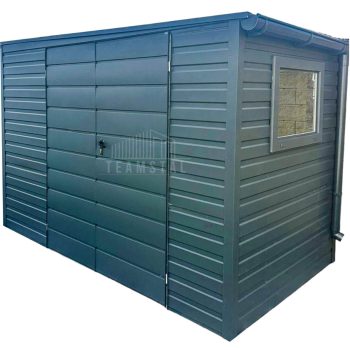 Schowek - Domek Ogrodowy 3,5x2m - Brama Dwuskrzydłowa - Antracyt - Rynny - Okno - Dach spad w bok TS700