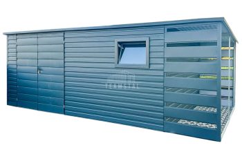 Schowek - Domek Ogrodowy 4,5x2m + Wiata 1m - Brama Dwuskrzydłowa - Okno - Antracyt - Dach spad w tył TS702