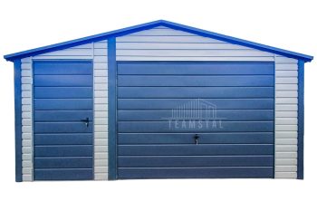 Garaż Blaszany 5x6m Brama Uchylna - Drzwi - Antracyt - Srebrny - Rynny - Dach Dwuspadowy TS707