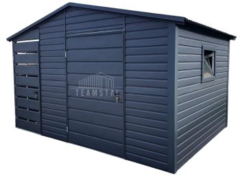 Schowek - Domek Ogrodowy 2,5x2,5m + Wiata 0,9x2,5m - Okno - Drzwi - Antracyt - Dach Dwuspadowy  TS711
