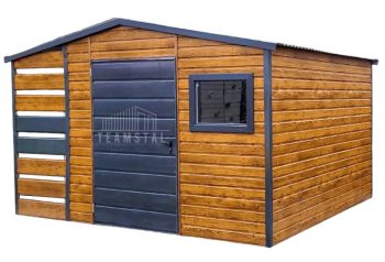Schowek - Domek Ogrodowy 2,5x2,5m + Wiata 1m - Drzwi - Okno - Jasny Orzech - drewnopodobny - Antracyt - Dach Dwuspadowy TS712