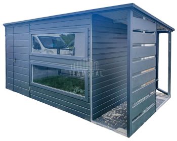 Schowek - Domek Ogrodowy 3,5x2m + Wiata 1m - 2x Okno - Drzwi - Antracyt - Dach Spad w tył  TS716