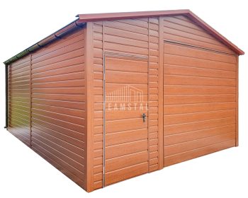 Garaż Blaszany 4,5x6m - Brama Uchylna - Drzwi - Okno - Blachodachówka - Rynny - Złoty Dąb - Drewnopodobny - Dach Dwuspadowy TS728