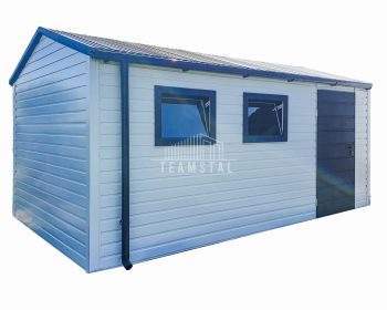Schowek - Domek Ogrodowy 4x5m - Drzwi - 2x Okno - Biały - Antracyt - Rynny - Dach dwuspadowy TS736