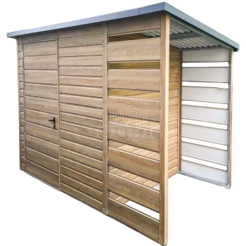 Schowek - domek ogrodowy 2x1,5m + wiata 0,8m  - drzwi - winchester - drewnopodobny - dach spad w tył  TS756