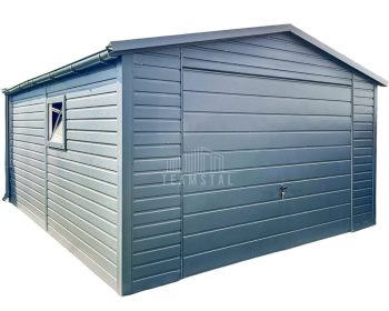 Garaż Blaszany 4x5,5m - Brama uchylna - Okno - antracyt - Rynny - Dach Dwuspadowy TS763