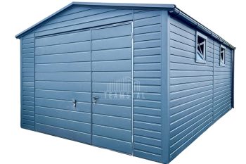 Garaż Blaszany 4x6m Brama uchylna - Drzwi - 2x Okno - antracyt - Dach Dwuspadowy TS766