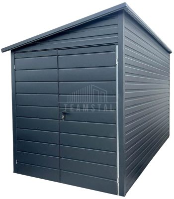 Domek Ogrodowy - Schowek 2x5m - Brama Dwuskrzydłowa - Okno - Antracyt - Dach Spad w bok TS777