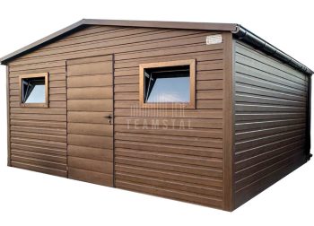 Schowek - Domek Ogrodowy 5x4m - Drzwi -2x okno - Ciemny Orzech - Drewnopodobny - Rynny - Dach Dwuspad  TS778
