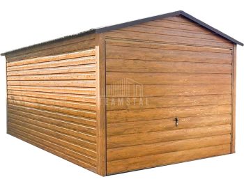 Garaż Blaszany 3x5m - Brama Uchylna - Jasny orzech - Drewnopodobny - Dach Dwuspadowy TS782