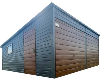 Garaż Blaszany 6x6m - 2x Brama Uchylna - Drzwi - Okno - Antracyt - Dach spad w tył TS786