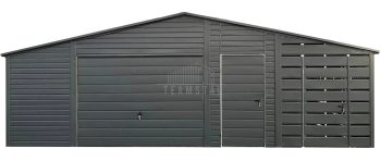 Garaż Blaszany  - 6x5m  + Wiata 2x5 Brama uchylna - 2x drzwi - rynny  - Antracyt  - dach dwuspadowy TS831