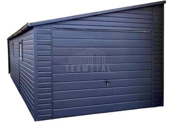 Garaż Blaszany  4x7m Brama uchylna - 2x okno - rynny  - Antracyt - dach spad w bok TS836