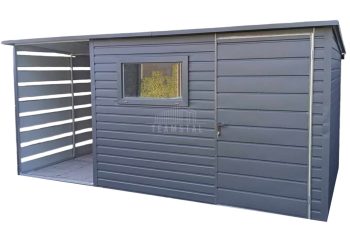 Schowek - domek ogrodowy 3x2,5m + wiata 1,5m - drzwi - okno - antracyt - dach spad w tył  TS847